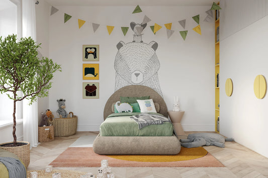 A SoftFrame Designs Brown Luna Bed Frame and Headboard.