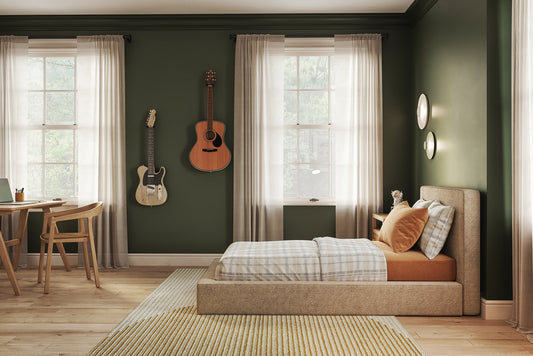 A bedroom color scheme in green.