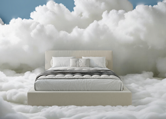 A SoftFrame bed frame in the clouds.