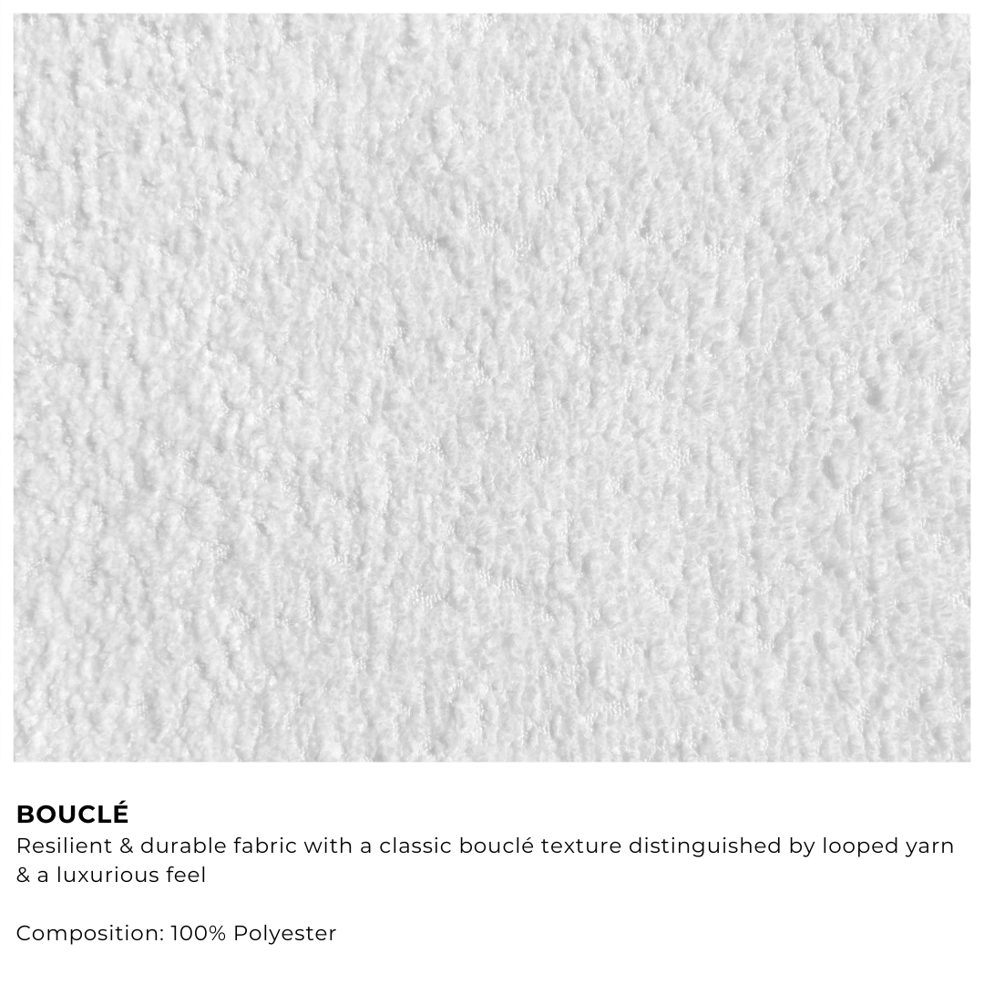 Boucle fabric swatch with description