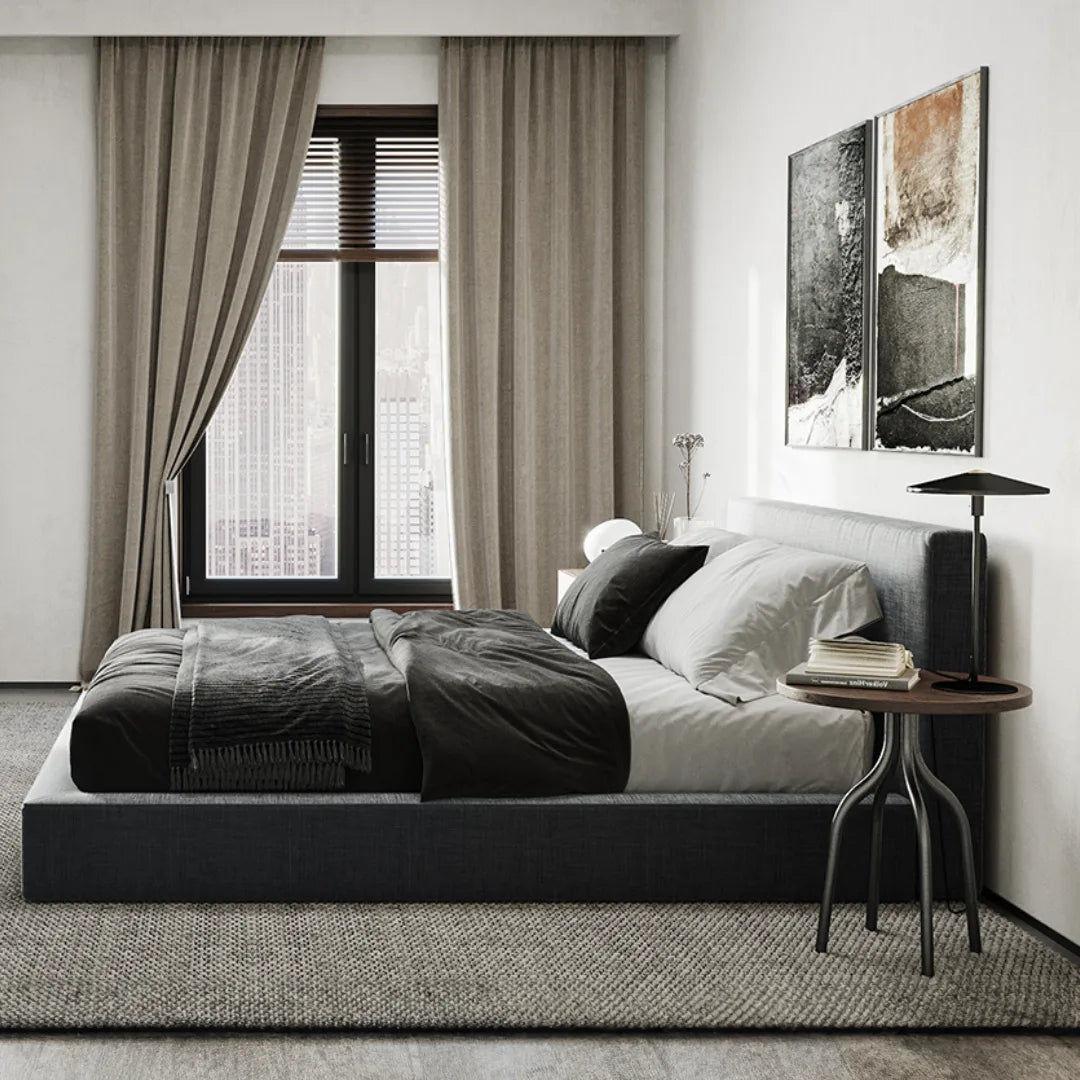 All cushioned bed frame| SoftFrame Designs| Charcoal| Soft, protective bed frame| Minimalist bedroom