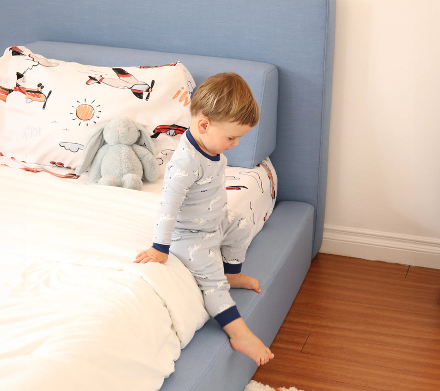 Kids Ultra bed frame in Sky| All cushioned bed frames| Safe bed frames for kids| Sky Blue bed frame| Boys bed sets| Kids SoftFrame Designs