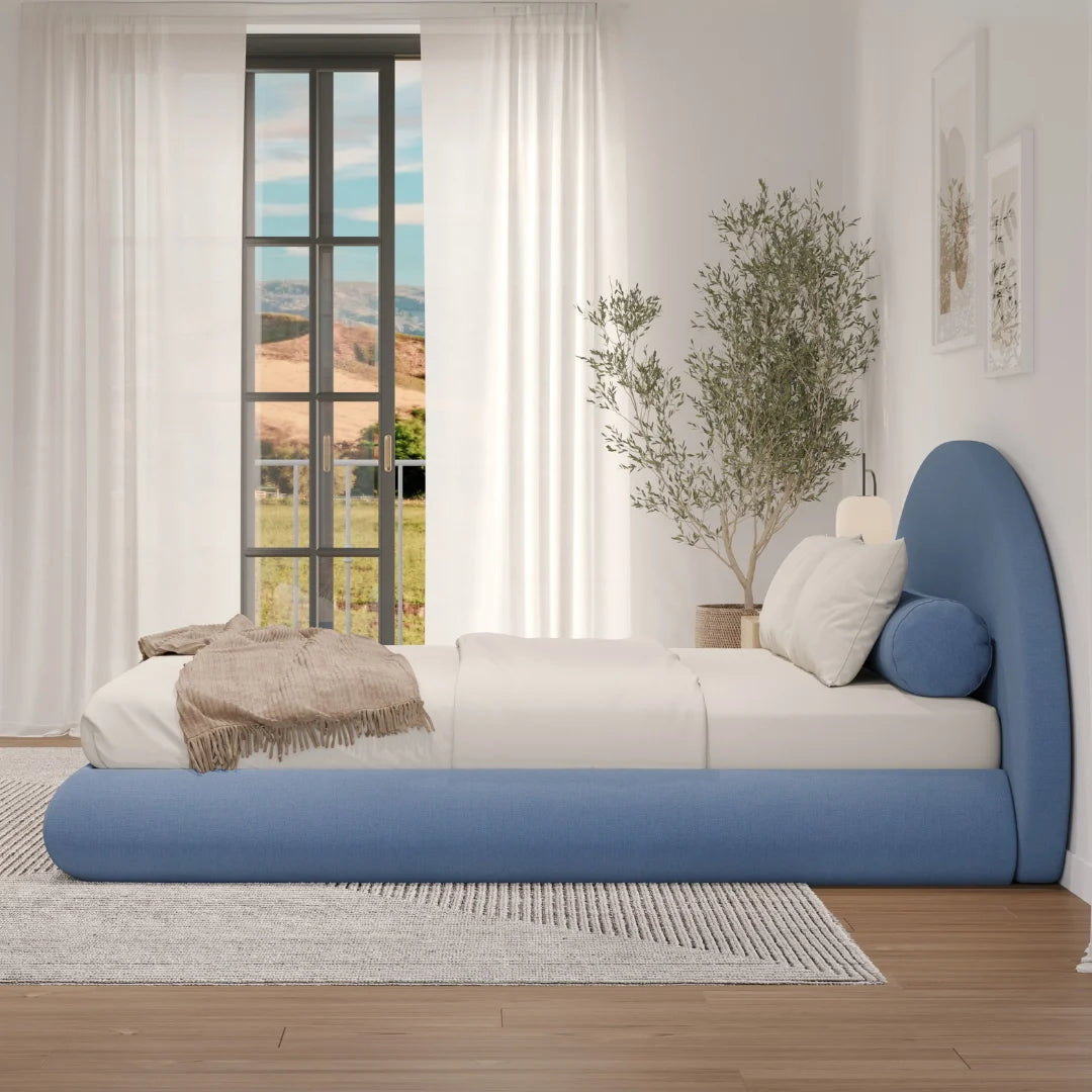Sky Blue cloud bed | Luna set, Queen, Light Blue, Side view | SoftFrame Designs