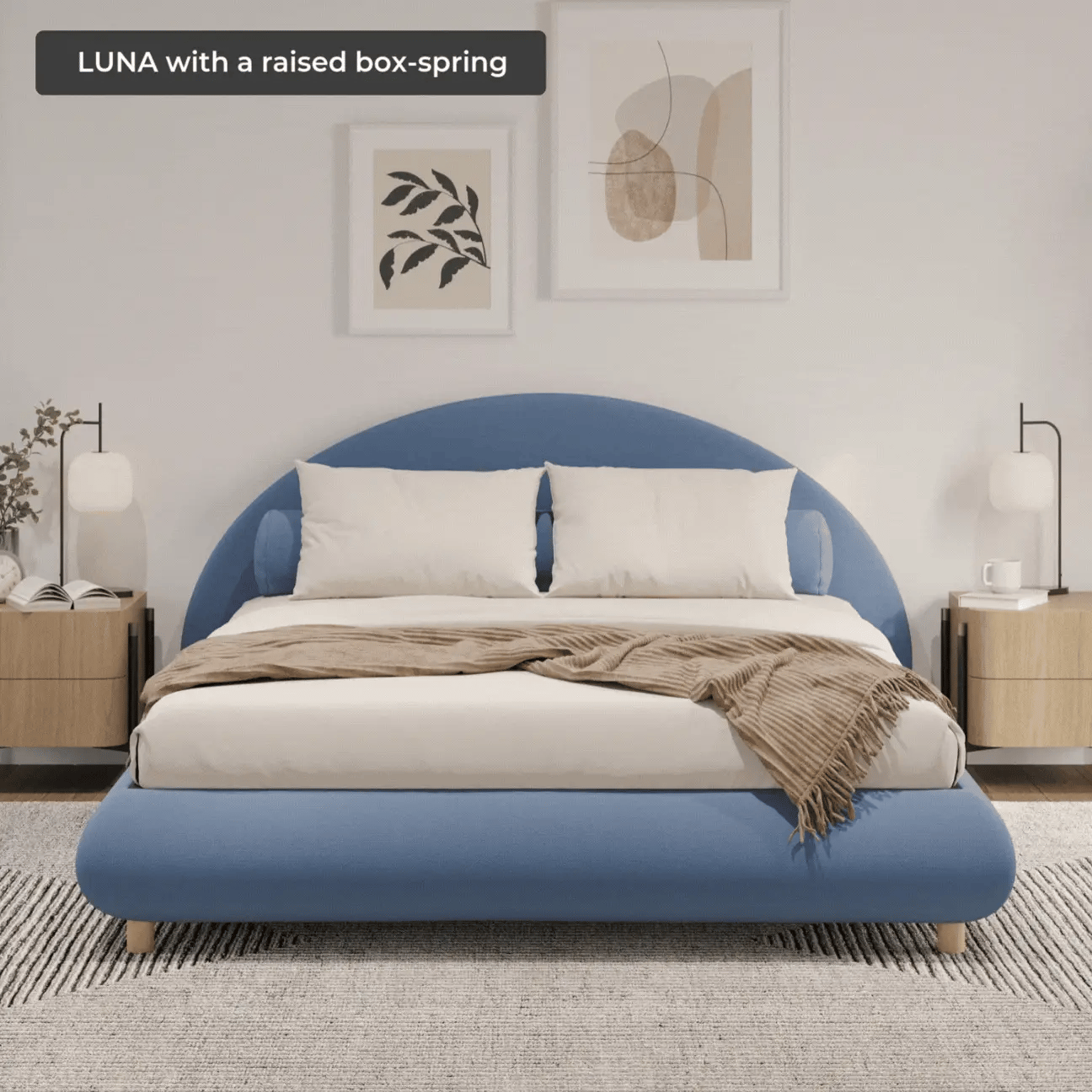 Sky Blue cloud bed | Luna set, Queen, Light Blue, Front view | SoftFrame Designs