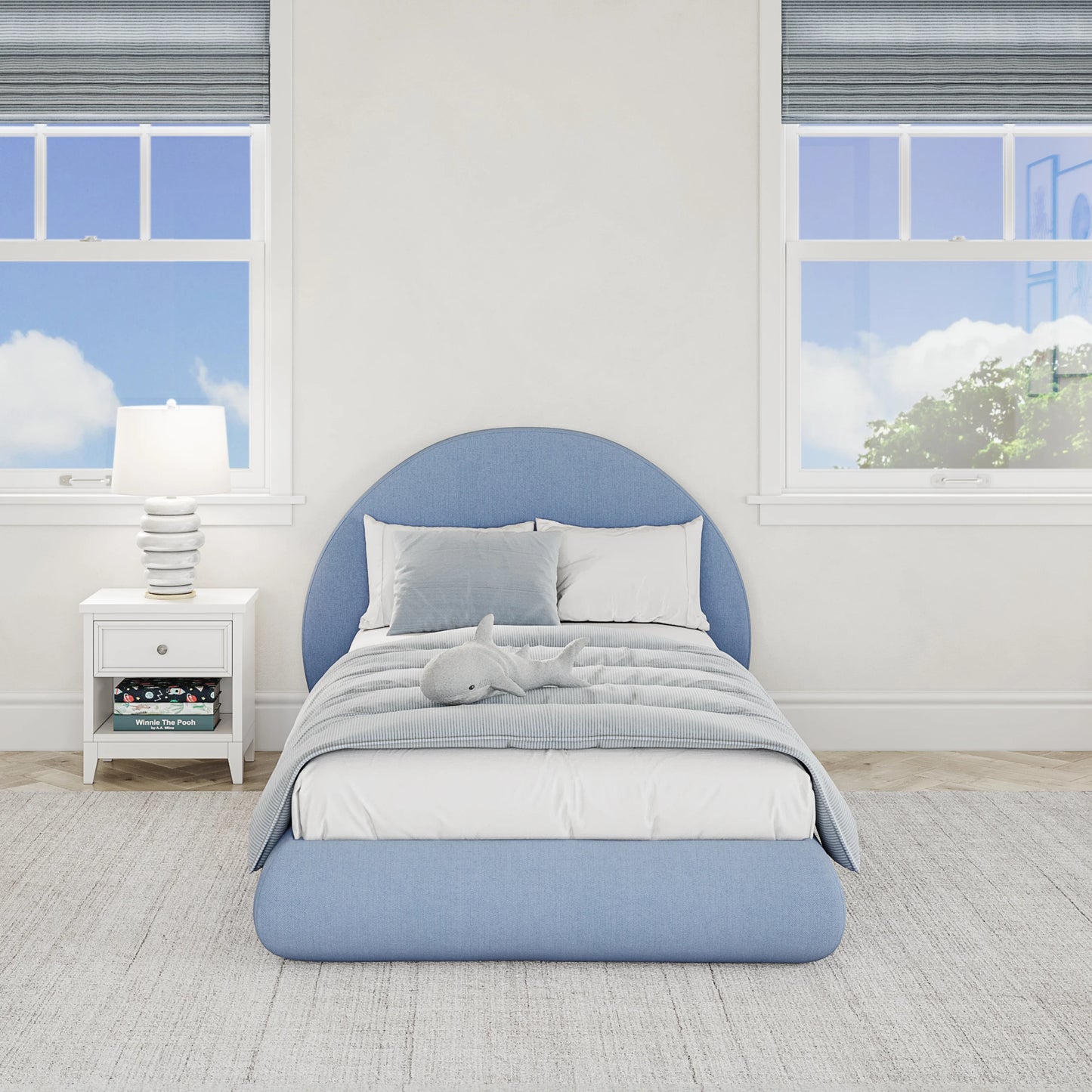 Blue kids bed| SoftFrame Designs| All cushioned bed frames| Soft bed frame for kids| Sky bed|