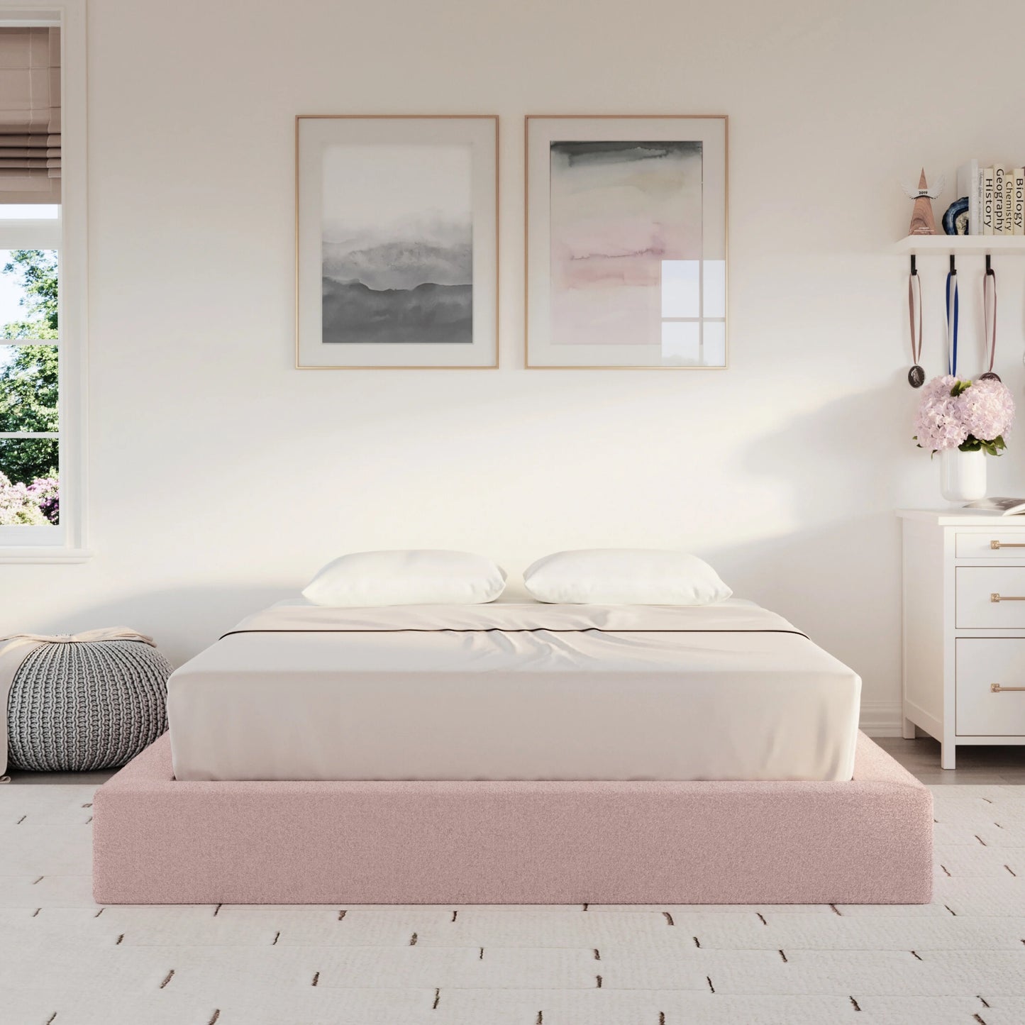 Ultra bed frame front| Front view| Cotton Candy| SoftFrame Designs| All cushioned bed frame| Safe bed frame for kids|