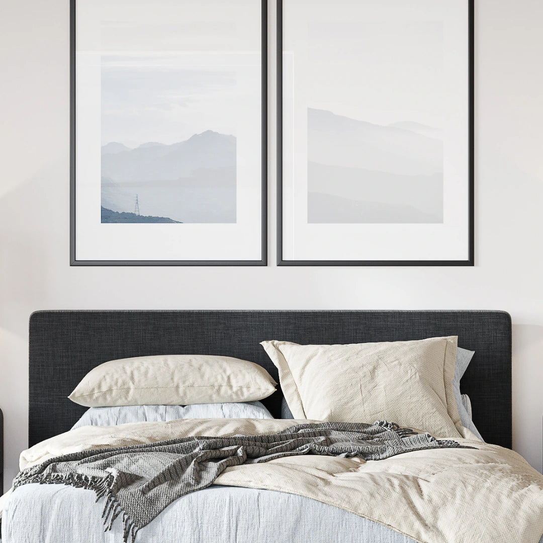 Cloud bed| All cushioned headboard| Charcoal headboard| Ultra headboard| SoftFrame Designs|