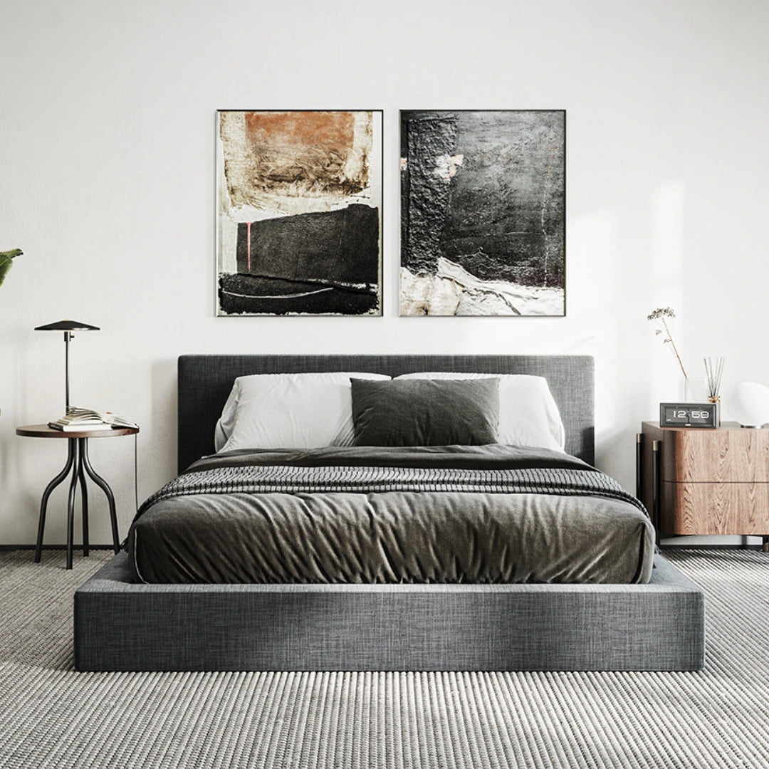 All cushioned bed frame| SoftFrame Designs| Charcoal gray bed| protective bed frame
