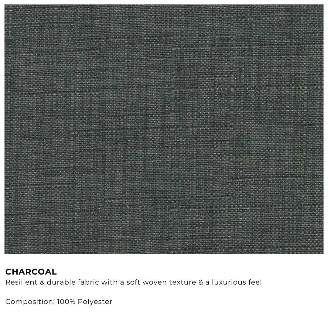 Charcoal fabric swatch with description