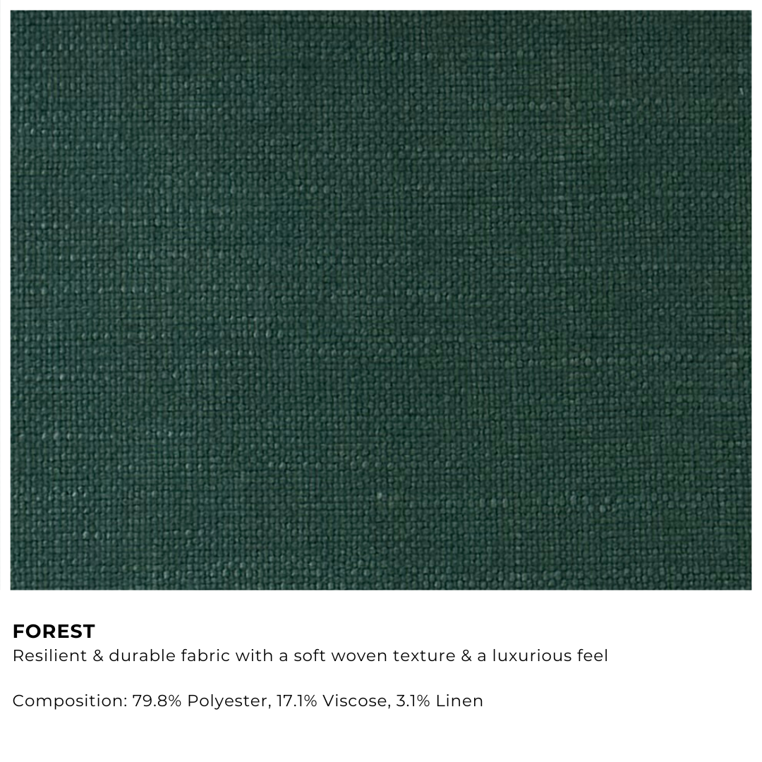 Forest fabric swatch with descriptions