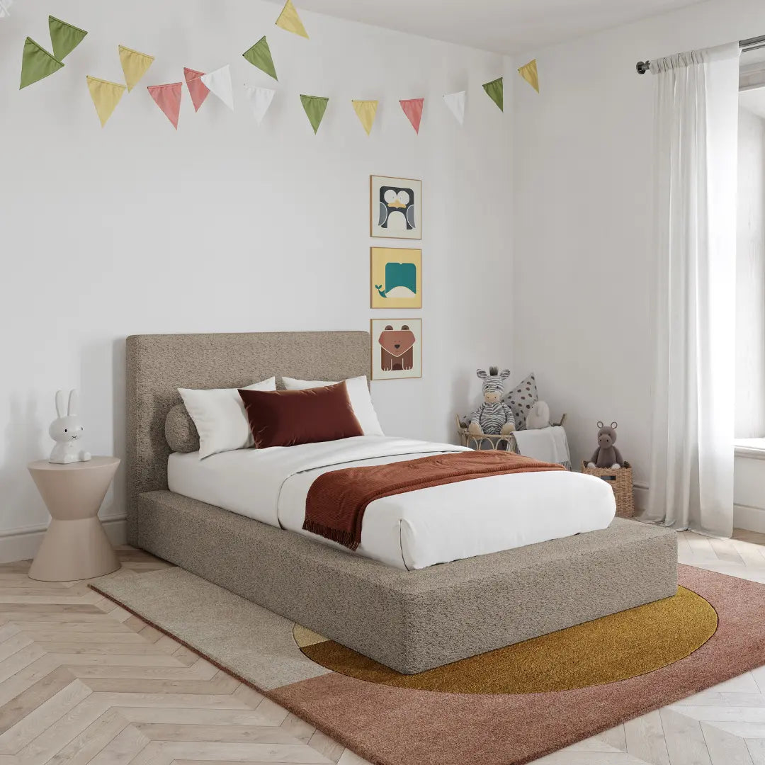 Kids Ultra set| Teddy| Cloud bed frame| All cushioned bed frame| 3/4 angle| Protective bed frame| SoftFrame Designs