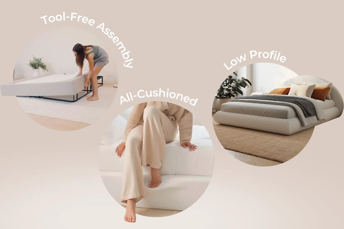 All cushioned bed frame| Tool-Free Assembly| Low Profile| SoftFrame Designs