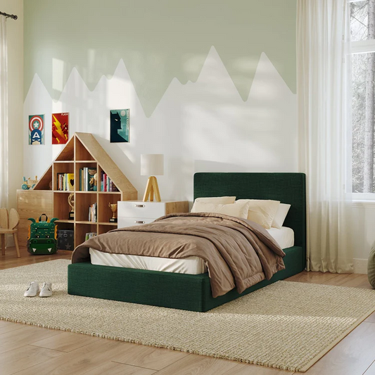 A child's bed frame and headboard from SoftFrame Designs in the color Forest
