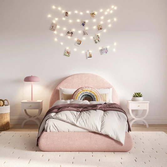 The Luna kid's bed frame and headboard set in the color Cotton Candy