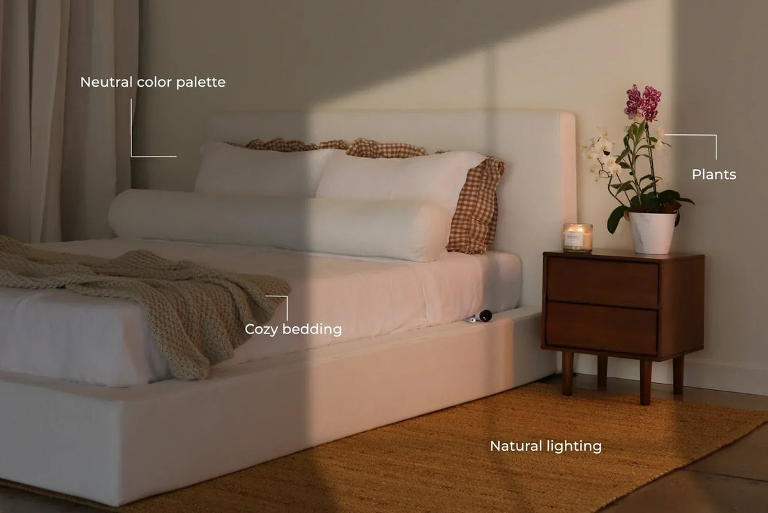 Romantic bedroom with golden hour lighting and warm, cozy tones | Ultra Set in White