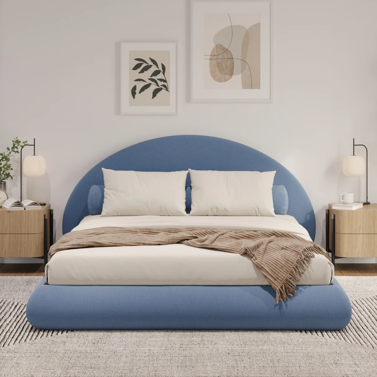 Blue Luna all cushioned bed, with neutral room decor 
