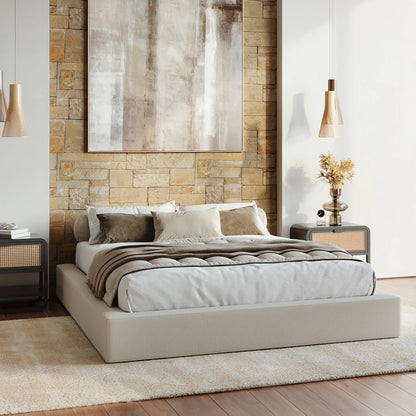 Cloud bed | Ultra bed frame in Dune| All cushioned bed set | 3/4 view | SoftFrame Designs