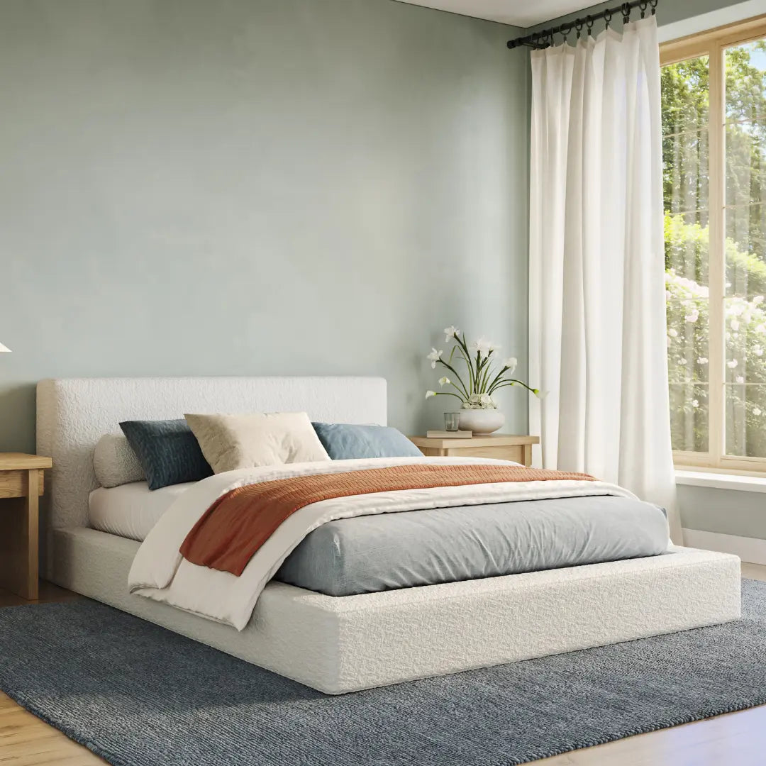 Ultra set| 3/4| All cushioned bedframe| SoftFrame Designs| queen| Bouclé |