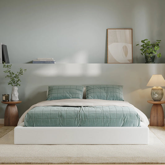 Classic bed frame white | White Headboard | side view | all cushion headboard | SoftFrame Designs |