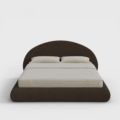 Luna Bed Frame Set | Fully Cushioned with Rounded Sides |  Chocolate Brown Boucle Fabric | Front View | SoftFrame Designs