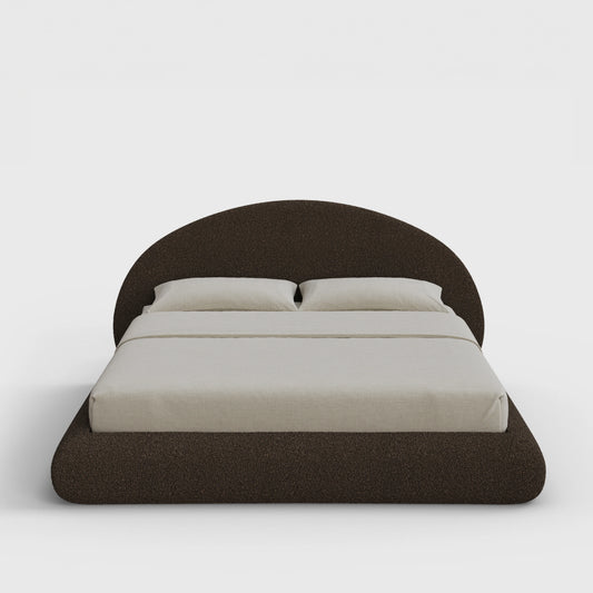 Luna Bed Frame Set | Fully Cushioned with Rounded Sides |  Chocolate Brown Boucle Fabric | Front View | SoftFrame Designs