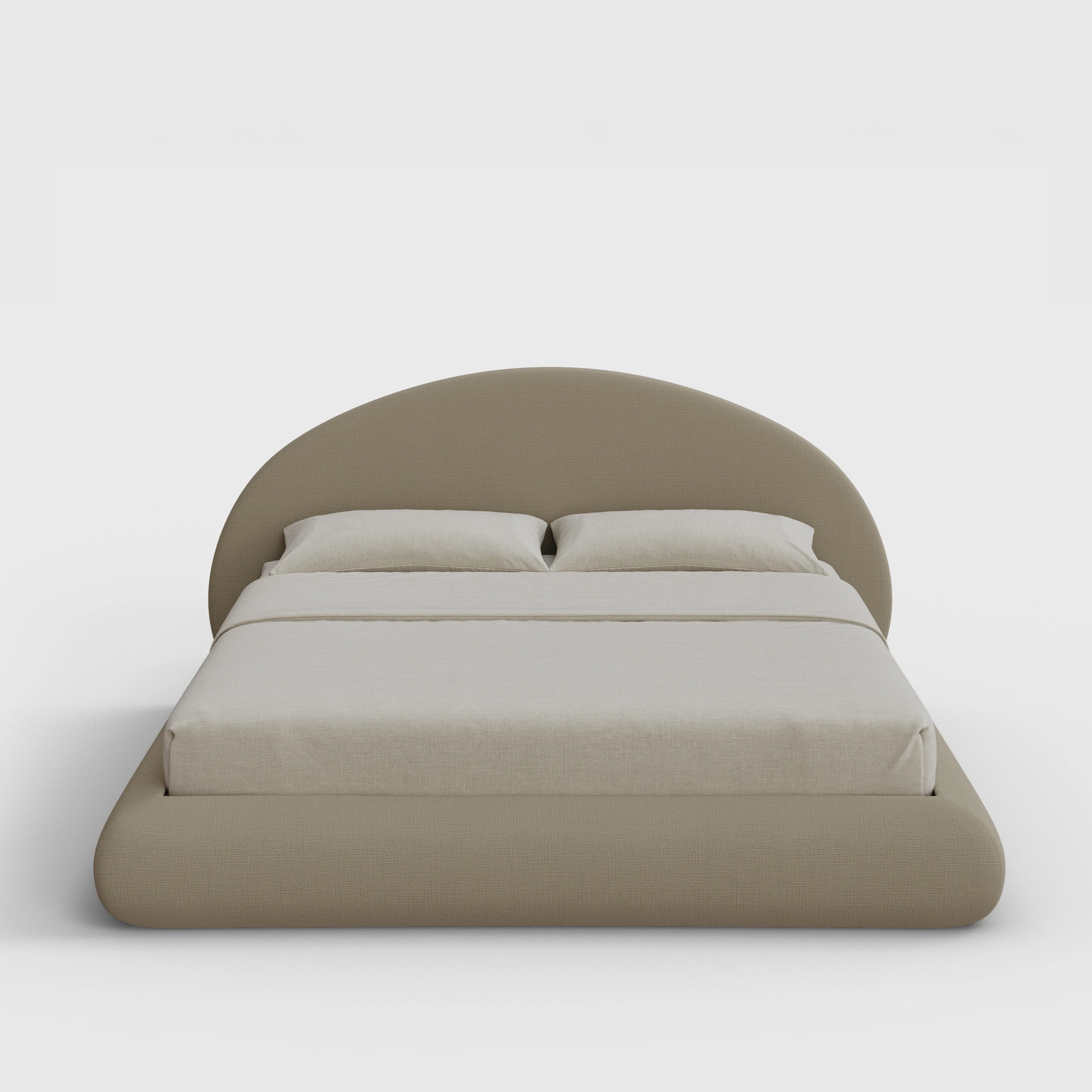 Luna Bed Frame Set | Fully Cushioned with Rounded Sides |  Sahara Taupe Beige Fabric | Front View | SoftFrame Designs