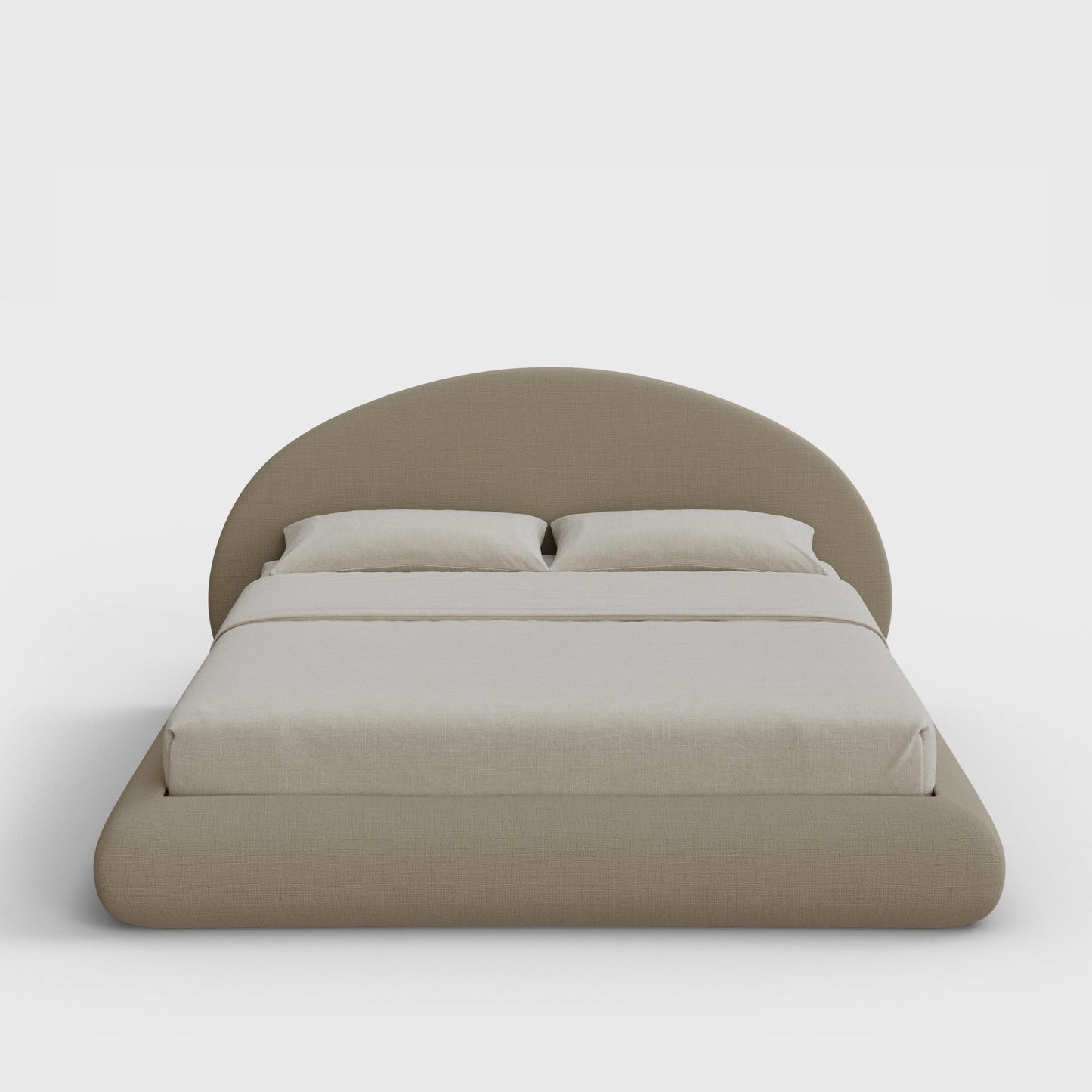 Luna Bed Frame Set | Fully Cushioned with Rounded Sides |  Sahara Taupe Beige Fabric | Front View | SoftFrame Designs