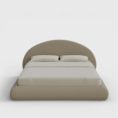 Luna Bed Frame Set | Fully Cushioned with Rounded Sides |  Sahara Taupe Beige Fabric | Front View | SoftFrame Designs