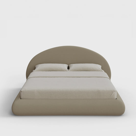 Luna Bed Frame Set | Fully Cushioned with Rounded Sides |  Sahara Taupe Beige Fabric | Front View | SoftFrame Designs