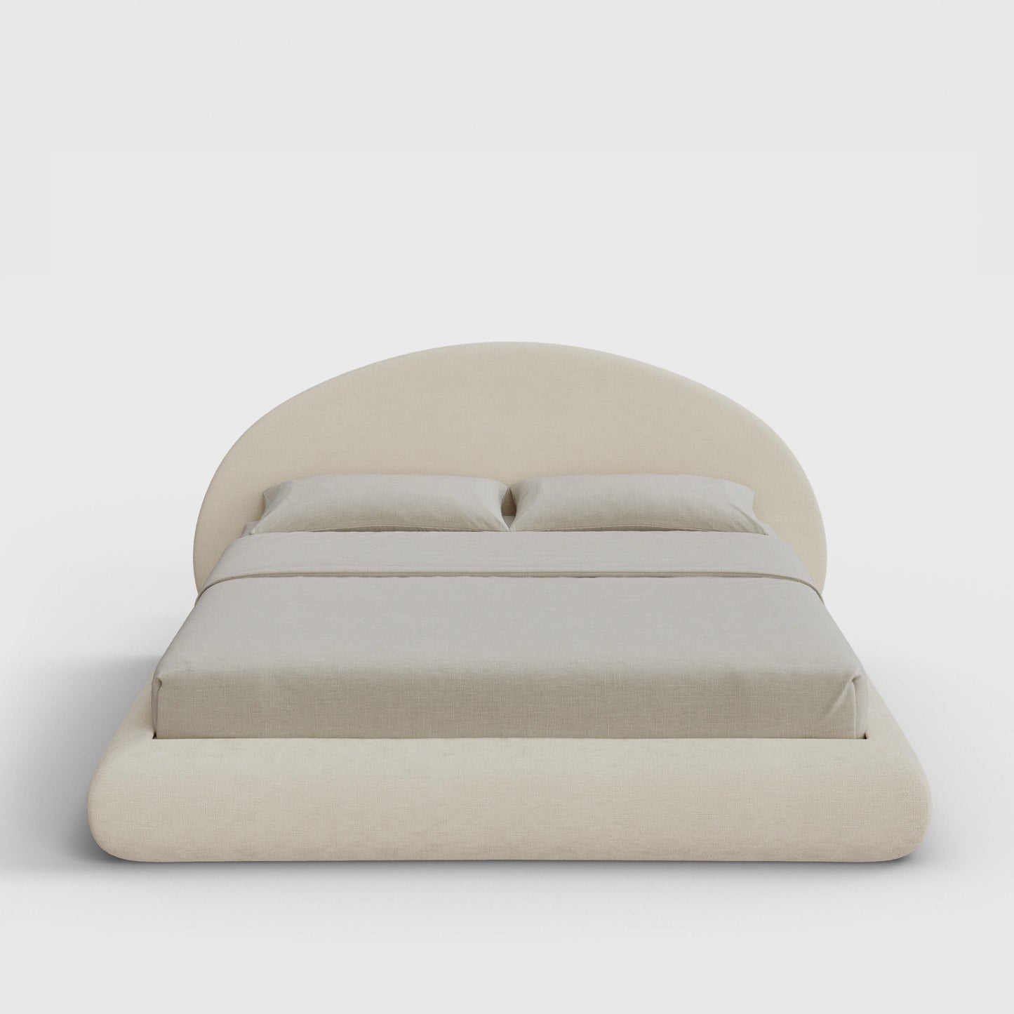 Luna Bed Frame Set | Fully Cushioned with Rounded Sides |  Light Beige Dune Fabric | Front View | SoftFrame Designs