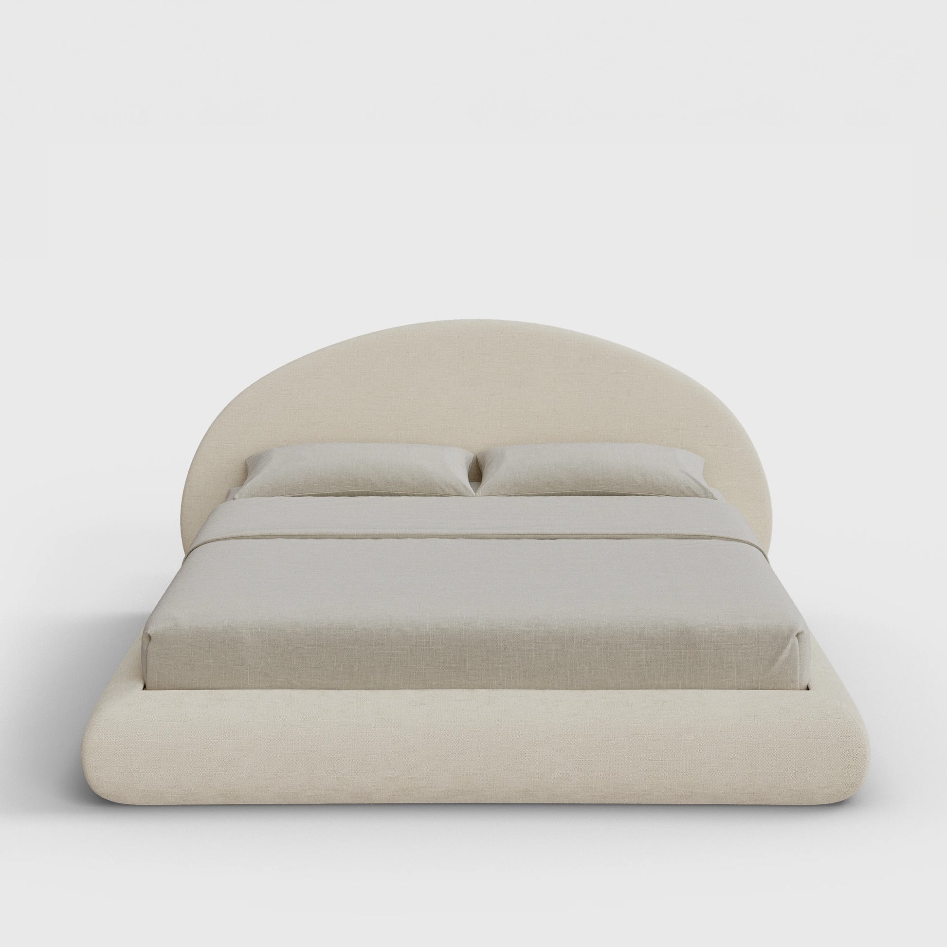 Luna Bed Frame Set | Fully Cushioned with Rounded Sides |  Light Beige Dune Fabric | Front View | SoftFrame Designs