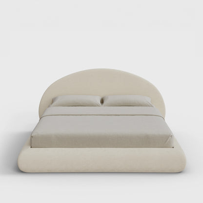 Luna Bed Frame Set | Fully Cushioned with Rounded Sides |  Light Beige Dune Fabric | Front View | SoftFrame Designs