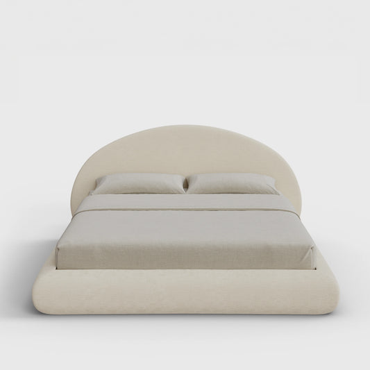 Luna Bed Frame Set | Fully Cushioned with Rounded Sides |  Light Beige Dune Fabric | Front View | SoftFrame Designs