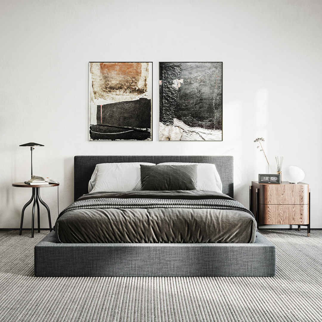 Ultra Set: Bed Frame + Headboard | Fabric Charcoal
