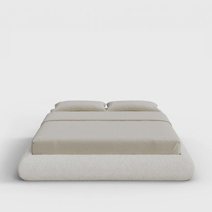 Luna Bed Frame | Fully Cushioned with Rounded Sides |  Cream Bouclé Fabric | Front View | SoftFrame Designs