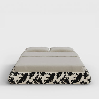 Luna Bed Frame | Fully Cushioned with Rounded Sides |  Vegan Cow Hide Fabric | Front View | SoftFrame Designs
