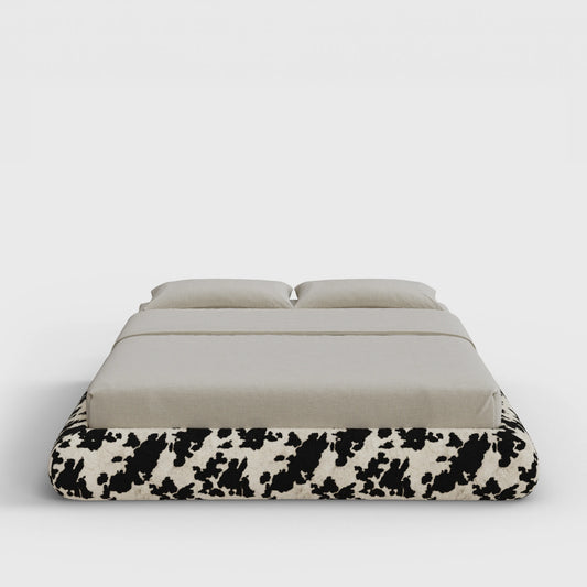 Luna Bed Frame | Fully Cushioned with Rounded Sides |  Vegan Cow Hide Fabric | Front View | SoftFrame Designs