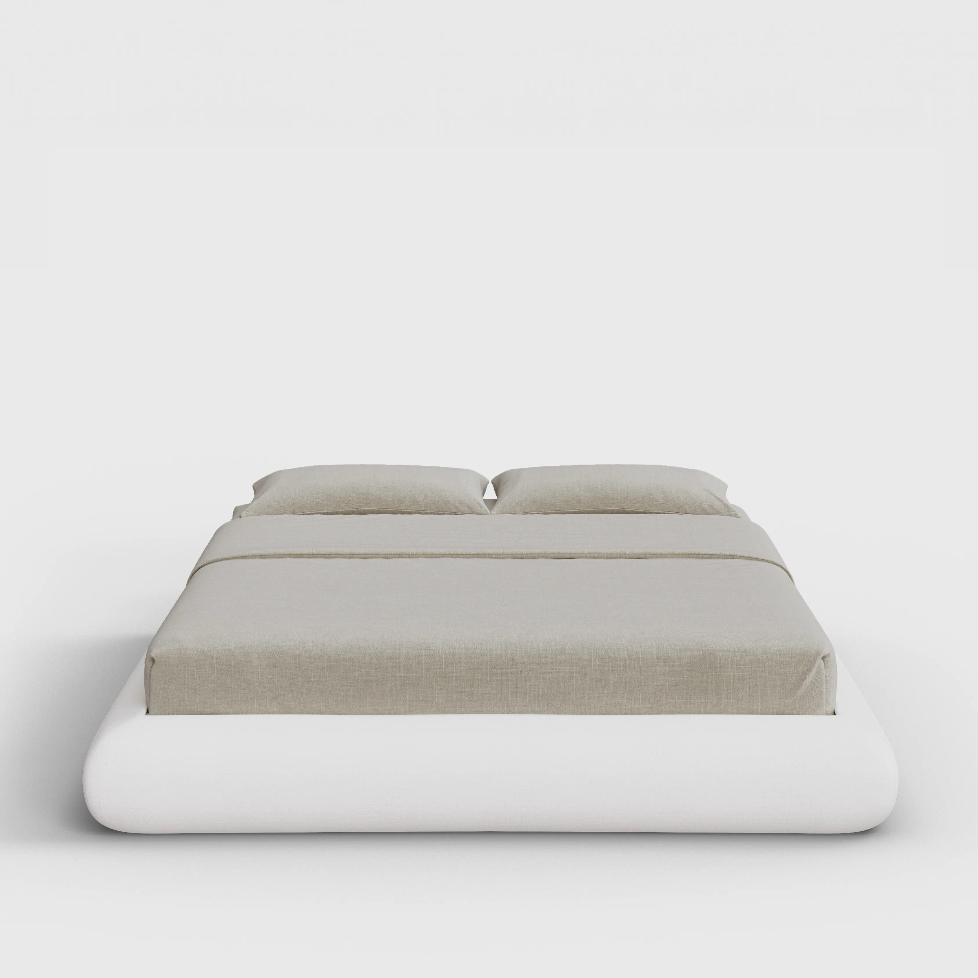 Luna Bed Frame | Fully Cushioned with Rounded Sides |  Pure White Fabric | Front View | SoftFrame Designs