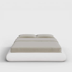 Luna Bed Frame | Fully Cushioned with Rounded Sides |  Pure White Fabric | Front View | SoftFrame Designs