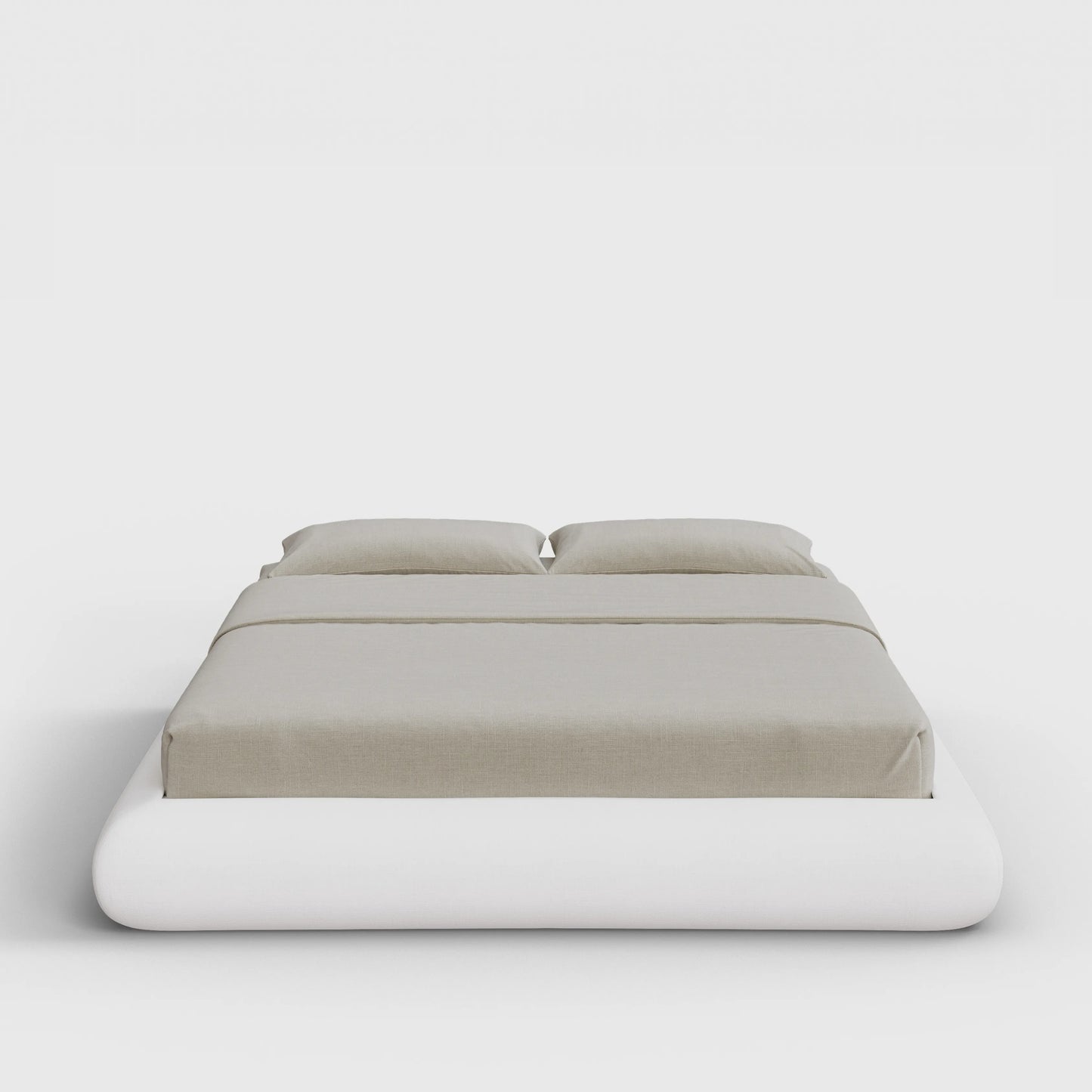 Luna Bed Frame | Fully Cushioned with Rounded Sides |  Pure White Fabric | Front View | SoftFrame Designs