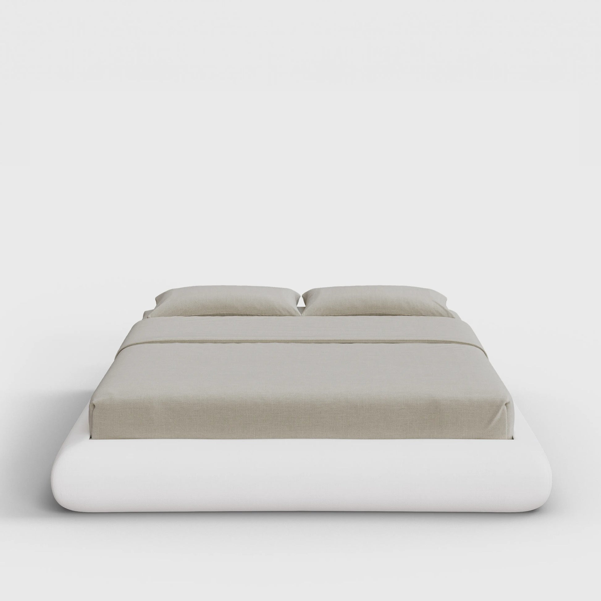 Luna Bed Frame | Fully Cushioned with Rounded Sides |  Pure White Fabric | Front View | SoftFrame Designs