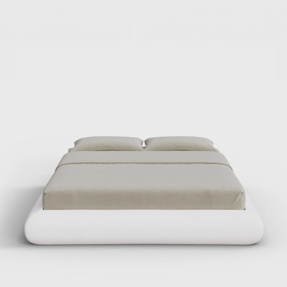 Luna Bed Frame | Fully Cushioned with Rounded Sides |  Pure White Fabric | Front View | SoftFrame Designs