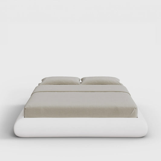Luna Bed Frame | Fully Cushioned with Rounded Sides |  Pure White Fabric | Front View | SoftFrame Designs