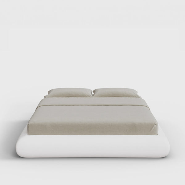 Luna Bed Frame | Fully Cushioned with Rounded Sides |  Pure White Fabric | Front View | SoftFrame Designs