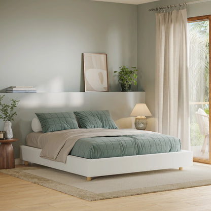 Classic bed frame white | White Headboard | angle view | all cushion headboard | SoftFrame Designs |