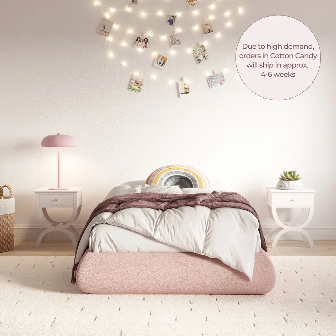 Pink cloud bed in kids room | Kids Luna bed frame, twin, Cotton Candy pink, Front view | SoftFrame Designs