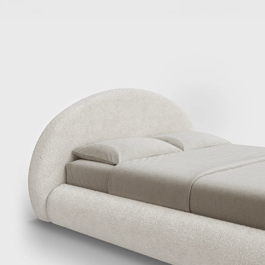 Luna Headboard | Fully Cushioned Rounded Headboard |  Cream Bouclé Fabric | ¾ View | SoftFrame Designs