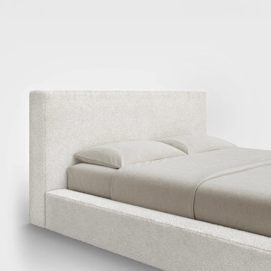 Ultra Headboard | Fully Cushioned Rectangular Headboard |  Cream Bouclé Fabric | ¾ View | SoftFrame Designs