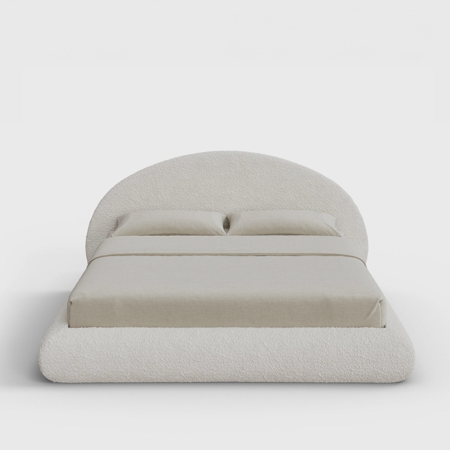 Luna Bed Frame Set | Fully Cushioned with Rounded Sides |  Cream Bouclé Fabric | Front View | SoftFrame Designs