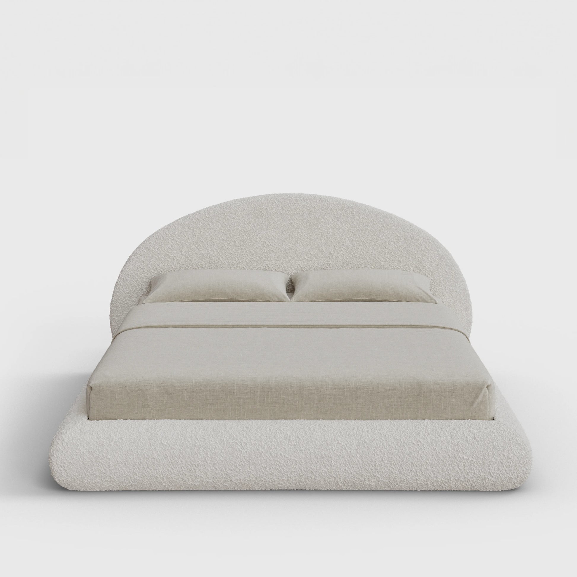 Luna Bed Frame Set | Fully Cushioned with Rounded Sides |  Cream Bouclé Fabric | Front View | SoftFrame Designs
